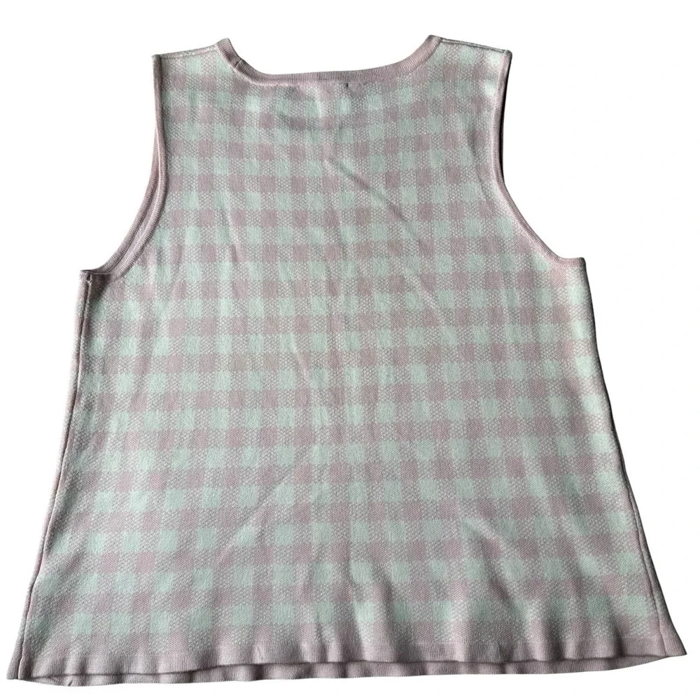 Draper James RSVP Women's Sweater Tank Vest Top LARGE Pink Gingham Plaid Luxury - Picture 3 of 3